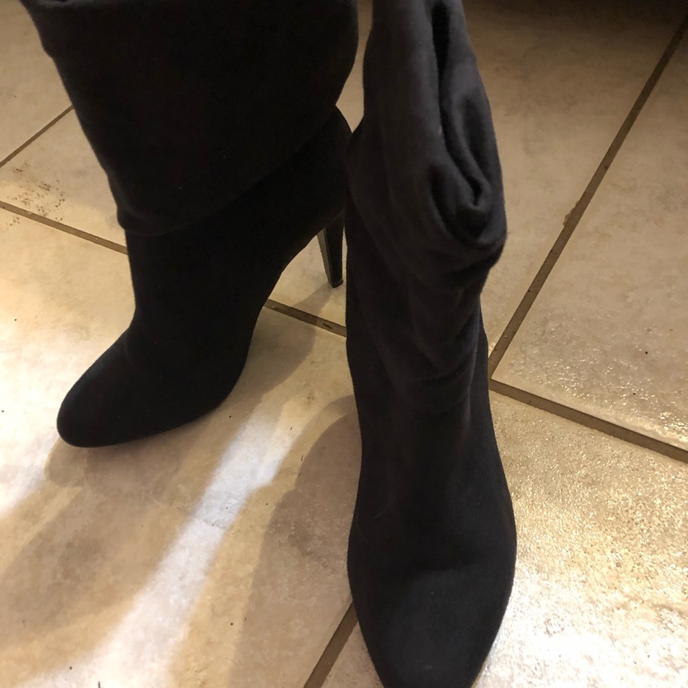 Black Suede cuffed boots.